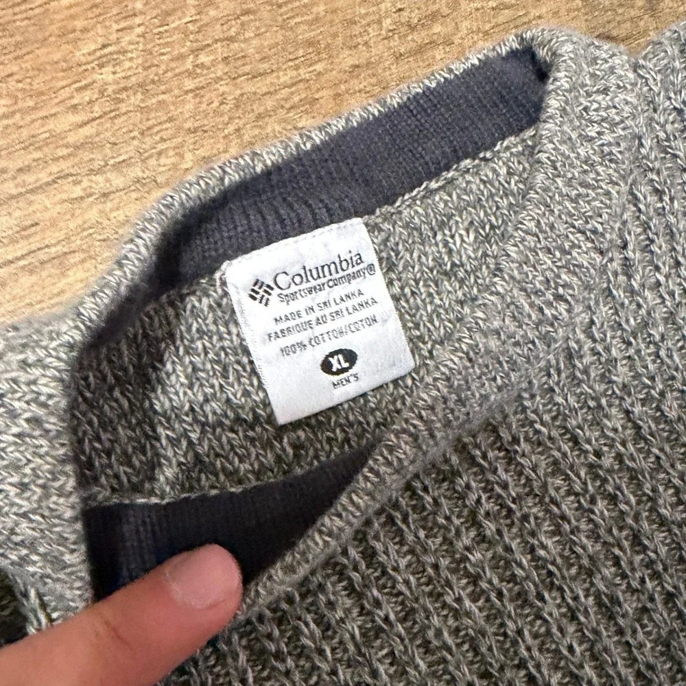 Columbia Sportswear Mens XL Grey Ribbed Knit Cotton Crewneck Sweater Pullover